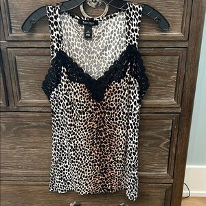 White House Black Market Animal Print Camisole with Black Lace